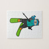 Kat als Skier met skiën Legpuzzel (Horizontaal)