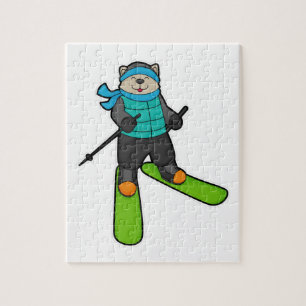 Kat als Skier met skiën Legpuzzel