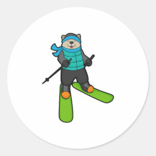 Kat als Skier met skiën Ronde Sticker