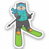 Kat als Skier met skiën Sticker (Voorkant)