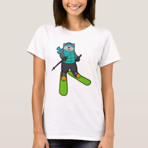 Kat als Skier met skiën T-shirt