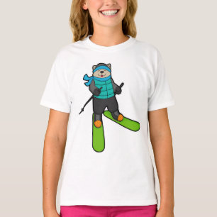 Kat als Skier met skiën T-shirt