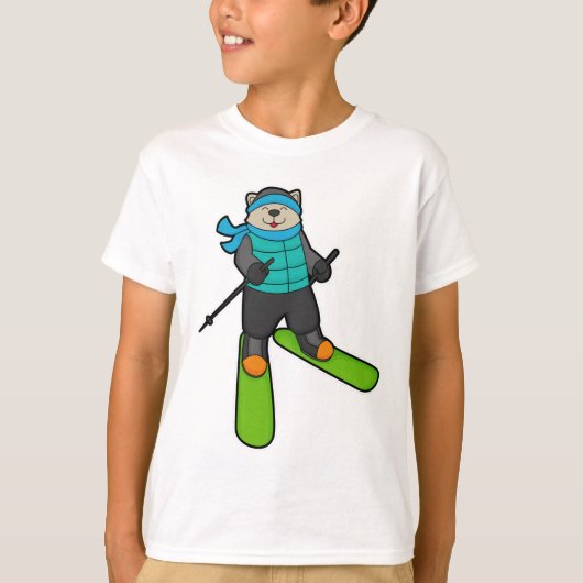 Kat als Skier met skiën T-shirt (Voorkant)