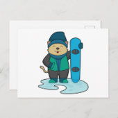 Kat als snowboarder met snowboard briefkaart (Voorkant / Achterkant)