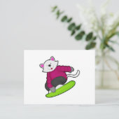 Kat als snowboarder met snowboard briefkaart (Staand voorkant)