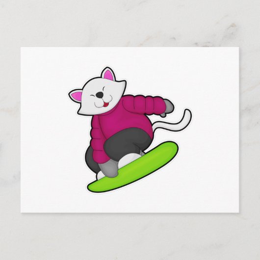 Kat als snowboarder met snowboard briefkaart (Voorkant)