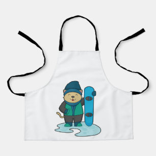 Kat als Snowboarder met Snowboard Schort