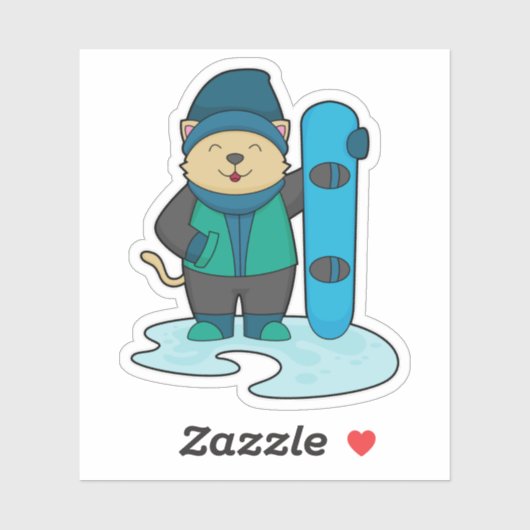 Kat als Snowboarder met Snowboard Sticker (Vel)