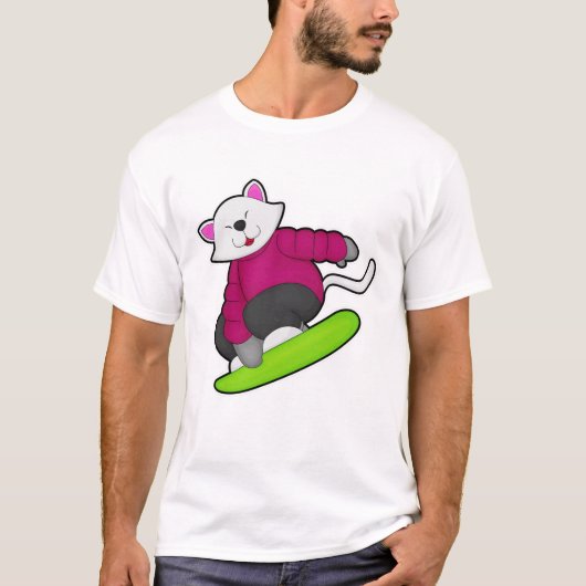 Kat als Snowboarder met Snowboard T-shirt (Voorkant)