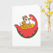 Kat als surfer met watermeloen kaart (Gele Bloem)