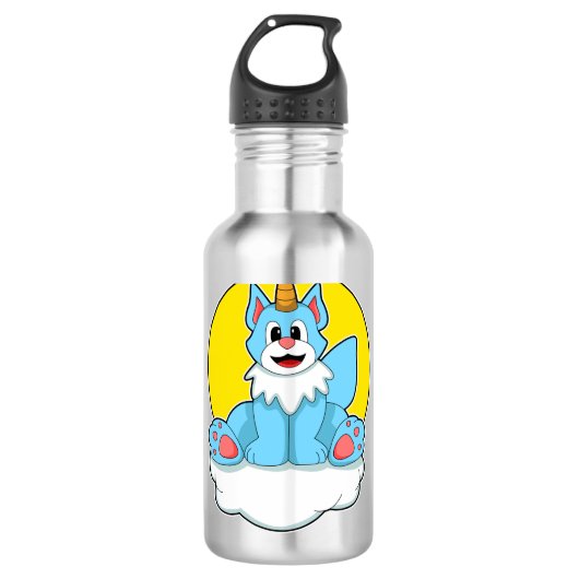 Kat als Unicorn op wolken en zon Waterfles (Voorkant)