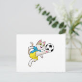 Kat als voetballer met voetbal briefkaart (Staand voorkant)