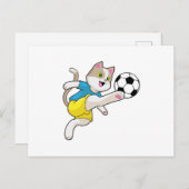 Kat als voetballer met voetbal briefkaart (Voorkant / Achterkant)