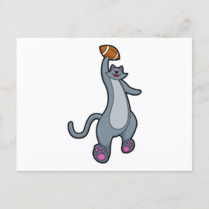 Kat als voetballer met voetbal briefkaart