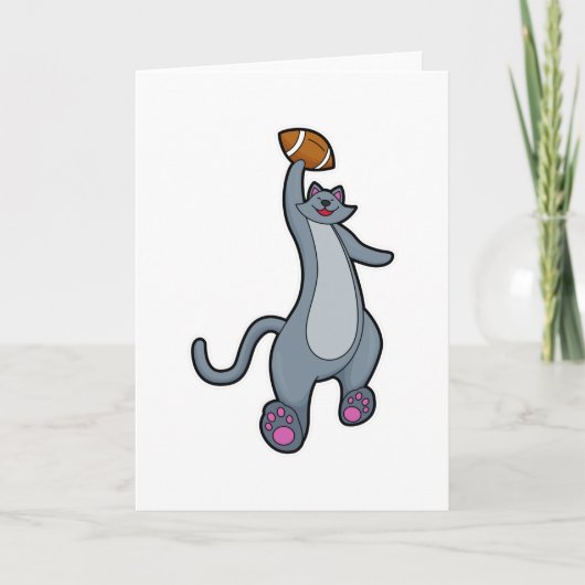 Kat als voetballer met voetbal kaart (Voorkant)