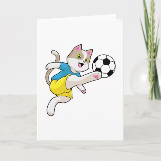 Kat als Voetbalspeler met Voetbal Kaart (Voorkant)