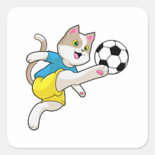 Kat als Voetbalspeler met Voetbal Vierkante Sticker
