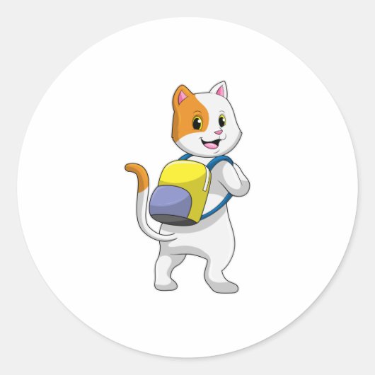 Kat als wandelaar met rugzak ronde sticker (Voorkant)