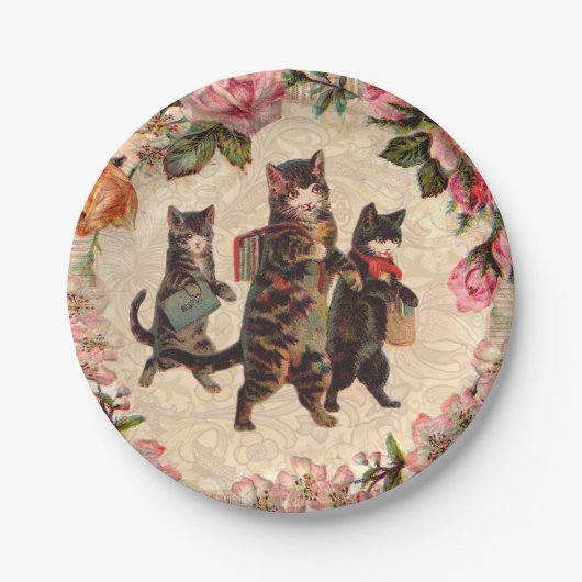 Kat   Antiek Kittens Papieren Bordje (Voorkant)