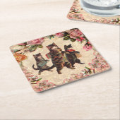 Kat   Antiek Kittens Vierkante Kartonnen Onderzetter (Schuin)