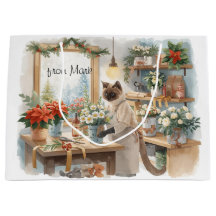 Kat arrangeert Winterbloemen voor Kerstmis 