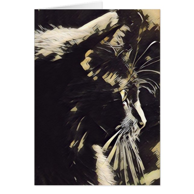 Kat Art notes, zwart kattenprofiel (blanco binneni (Voorkant)