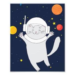 Kat Astronaut Animal met Space Helmet Clipart Bab Foto Afdruk