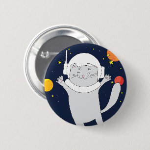Kat Astronaut Animal met Space Helmet Clipart Bab Ronde Button 5,7 Cm