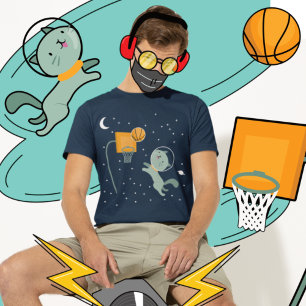 Kat Astronaut die Basketball speelt in de ruimte T-shirt