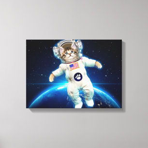 Kat-astronaut in de ruimte canvas afdruk