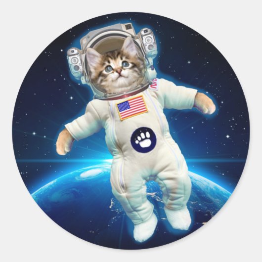 Kat-astronaut in de ruimte ronde sticker (Voorkant)