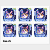 Kat Astronaut in de ruimte Vierkante Sticker (Vel)