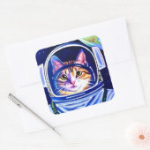 Kat Astronaut in de ruimte Vierkante Sticker (Envelop)