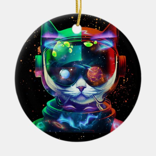Kat Astronaut in Space Suit en Helmet in Cosm Keramisch Ornament (Voorkant)