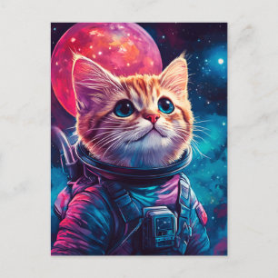 Kat astronaut roze ruimte uitnodiging briefkaart