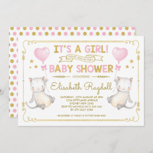 Kat Baby Girl Shower Kitten Pink Gold Cat Lover Kaart