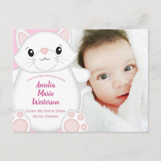 Kat Baby shower Kat Roze Briefkaart (Voorkant)