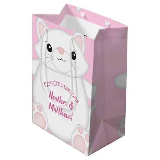 Kat Baby shower Kat Roze Medium Cadeauzakje (Achterkant Gekanteld)
