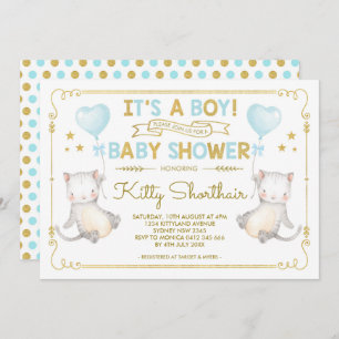 Kat Baby shower Kitten Cat Lover Blue Gold Kaart