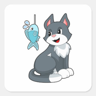Kat Bait Fish Vierkante Sticker