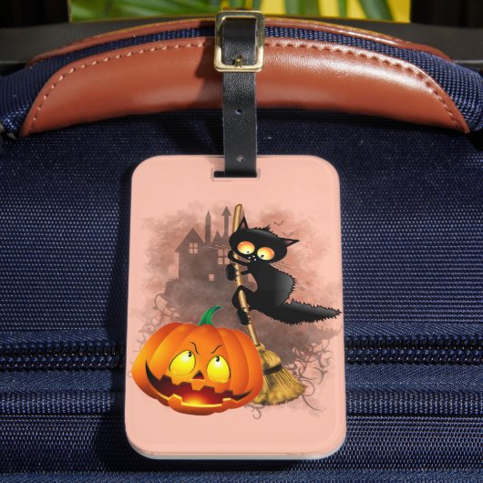 Kat Bang Door Pompoen Fun Halloween Karakter Bagagelabel (Voorkant Insitu 2)