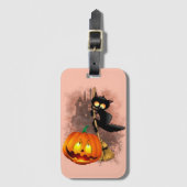 Kat Bang Door Pompoen Fun Halloween Karakter Bagagelabel (Voorkant (verticaal))