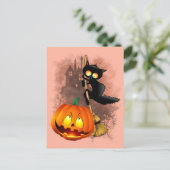 Kat Bang Door Pompoen Fun Halloween Karakter Briefkaart (Staand voorkant)