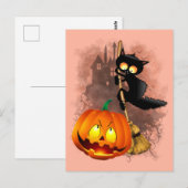 Kat Bang Door Pompoen Fun Halloween Karakter Briefkaart (Voorkant / Achterkant)