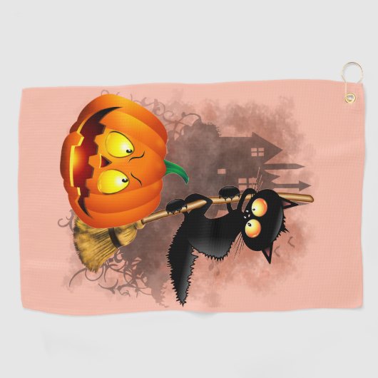 Kat Bang Door Pompoen Fun Halloween Karakter Golfhanddoek (Horizontaal)