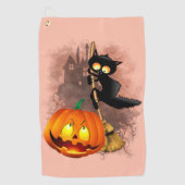 Kat Bang Door Pompoen Fun Halloween Karakter Golfhanddoek (Voorkant)
