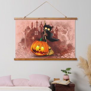 Kat Bang Door Pompoen Fun Halloween Karakter Hangend Wandkleed
