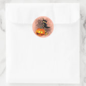Kat Bang Door Pompoen Fun Halloween Karakter Ronde Sticker (Tas)