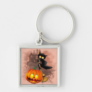 Kat Bang Door Pompoen Fun Halloween Karakter Sleutelhanger