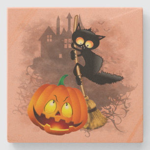 Kat Bang Door Pompoen Fun Halloween Karakter Stenen Onderzetter